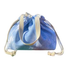 Blue Sky Tie-Dye Lunch Box Bag Drawstring Portable Bento Bag Canvas Lunch Tote Bag