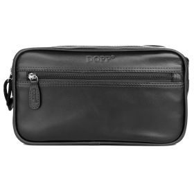 Dopp Men's First Class Seasoned Traveler Soft Sided Multi-Zip Travel Kit Leather, Black