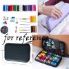 Black PU Portable Travel Sewing Kit 24 Colors Thread Spools Sewing Accessories Supplies for Adults Kids Beginner Emergency DIY Home