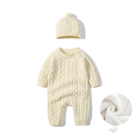 Autumn And Winter Knitted Onesie Hemp Hemp Ha Yi (Option: Beige Add wool-90cm)
