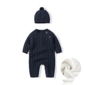 Autumn And Winter Knitted Onesie Hemp Hemp Ha Yi (Option: Navy Blue Add wool-59cm)