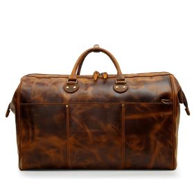 Genuine Leather Travel Top Layer Cowhide Large Capacity Handbag (Option: Light Brown)