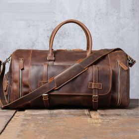 Men's Retro Genuine Leather Super Large Capacity First Layer Cowhide Leather Hand Luggage Bag (Option: 02Dark brown)