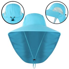 Fishing Sun Hat UV Protection Neck Cover Sun Protect Cap Wide Brim Neck Flap Fishing Cap For Travel Camping Hiking Boating (Color: Sky Blue)