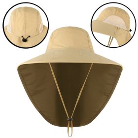 Fishing Sun Hat UV Protection Neck Cover Sun Protect Cap Wide Brim Neck Flap Fishing Cap For Travel Camping Hiking Boating (Color: Khaki)