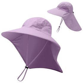Fishing Sun Hat UV Protection Neck Cover Sun Protect Cap Wide Brim Neck Flap Fishing Cap For Travel Camping Hiking Boating (Color: Purple)