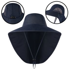 Fishing Sun Hat UV Protection Neck Cover Sun Protect Cap Wide Brim Neck Flap Fishing Cap For Travel Camping Hiking Boating (Color: Navy)