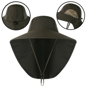 Fishing Sun Hat UV Protection Neck Cover Sun Protect Cap Wide Brim Neck Flap Fishing Cap For Travel Camping Hiking Boating (Color: Military Green)