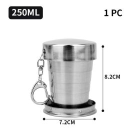 Stainless Steel Folding Cup Portable Outdoor Travel Camping Telescopic Cup Ourdoor Foldable Drinkware 75ml/150ml/250ml (Color: 250ml)