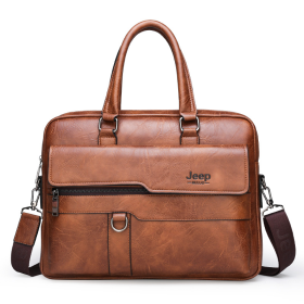 1pc New Fashion Men's One-shoulder Horizontal Travel Handbag (Color: Dark Brown)