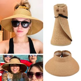 2022 New Women Roll Up Sun Visor Wide Brim Straw Hat Summer Foldable Packable UV Protection Cap for Beach Travel Bonnet (Color: 5)