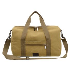 Canvas Travel Bag with Patch Decor Lightweight Luggage for Business Trips (Color: Khaki)