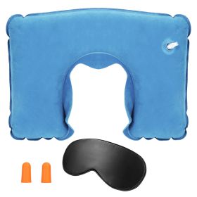 Travel Pillow Inflatable U Shape Neck Pillow Neck Support Head Rest Office Nap Car Airplane Cushion (Color: SkyBlue)