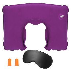 Travel Pillow Inflatable U Shape Neck Pillow Neck Support Head Rest Office Nap Car Airplane Cushion (Color: Purple)