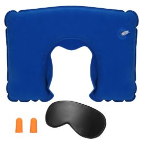 Travel Pillow Inflatable U Shape Neck Pillow Neck Support Head Rest Office Nap Car Airplane Cushion (Color: Blue)
