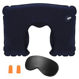 Travel Pillow Inflatable U Shape Neck Pillow Neck Support Head Rest Office Nap Car Airplane Cushion (Color: DarkBlue)