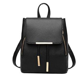 Fashion Shoulder Bag Rucksack PU Leather Women Girls Ladies Backpack Travel bag (Color: black)