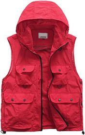 Men's Casual Outdoor Work Safari Fishing Travel Photo Cargo Vests Jacket Multi Pockets Utility Summer Vests (size: RED-XL)