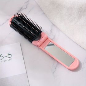 1pcs Collapsible Travel Hair Comb with Mirror - Portable and Compact Hair Brush for On-the-Go Grooming (Color: Pink Folding Hair Comb)