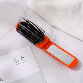 1pcs Collapsible Travel Hair Comb with Mirror - Portable and Compact Hair Brush for On-the-Go Grooming (Color: Orange Folding Hair Comb)