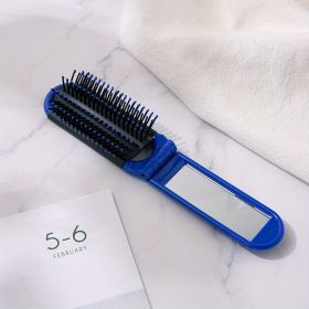 1pcs Collapsible Travel Hair Comb with Mirror - Portable and Compact Hair Brush for On-the-Go Grooming (Color: Blue Folding Hair Comb)