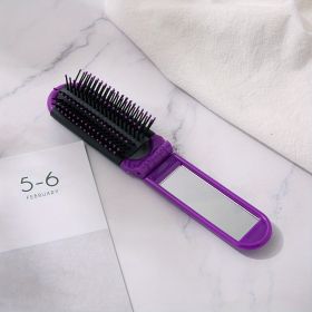 1pcs Collapsible Travel Hair Comb with Mirror - Portable and Compact Hair Brush for On-the-Go Grooming (Color: Purple Folding Hair Comb)