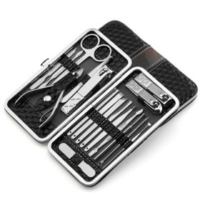Set of 18 Pieces Nail Clipper Set Stainless Steel Nail Tools Manicure & Pedicure Travel Grooming Kit with Hard Case (Color: black)
