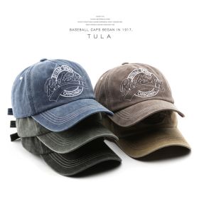 Washed Old Letter Embroidery Five piece Hat Outdoor Male Travel Sunscreen Baseball Hat Duck Tongue Hat (colour: Military green)