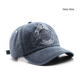 Washed Old Letter Embroidery Five piece Hat Outdoor Male Travel Sunscreen Baseball Hat Duck Tongue Hat (colour: Navy)