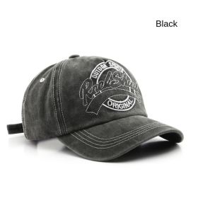 Washed Old Letter Embroidery Five piece Hat Outdoor Male Travel Sunscreen Baseball Hat Duck Tongue Hat (colour: black)