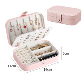 Portable Jewelry Box Jewelry Organizer Display Travel Jewelry Case Boxes Button Leather Storage Zipper Jewelers Joyero (Color: Bigpink)