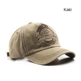 Washed Old Letter Embroidery Five piece Hat Outdoor Male Travel Sunscreen Baseball Hat Duck Tongue Hat (colour: khaki)