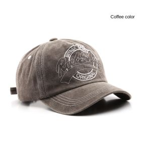 Washed Old Letter Embroidery Five piece Hat Outdoor Male Travel Sunscreen Baseball Hat Duck Tongue Hat (colour: Coffee color)