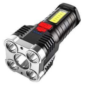 5 LED Flashlight; USB Rechargeable Strong Light With COB Side Searchlight For Outdoor Travel Emergency (Color: Silvery)