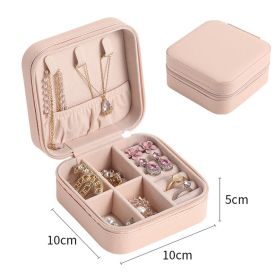 Portable Jewelry Organizer Box Travel Jewelry Case Button Leather Storage Display Box Ring Necklace Jewellery Storage Organizer (Color: Basic Pink)