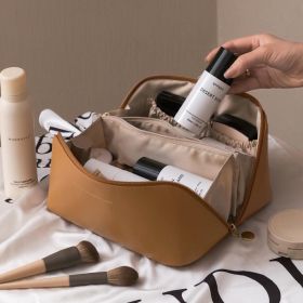 Large Capacity Travel Cosmetic Bag Makeup Case Organizer Multifunction Women Toiletries Organizer Female Waterproof Storage Box (Color: Upgrade Brown)
