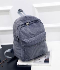 Corduroy Backpack Fashion Women Bookbags Pure Color Shoulder Bag Teenger Girl Travel Bag Mochila Striped Rucksack (Color: Gray)