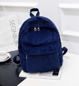 Corduroy Backpack Fashion Women Bookbags Pure Color Shoulder Bag Teenger Girl Travel Bag Mochila Striped Rucksack (Color: Navy)