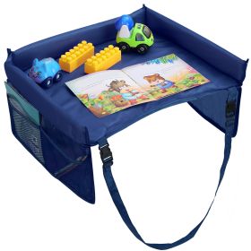 Kids Safety Travel Tray Waterproof Car Seat Play Tray Baby Drawing Board Snack Table Tablet Toy Holder (Color: Blue)