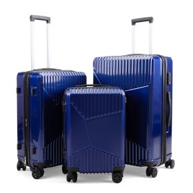 3-Piece Hardshell Luggage, TSA Lock Travel Trolley Suitcase, Expandable Luggage with Spinner Wheels, 20"/24"/28" XH (Color: Dark Blue)