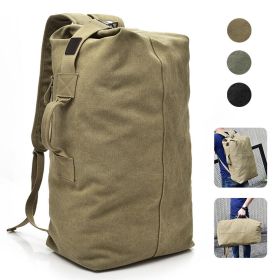Men's Canvas Backpack Rucksack Hiking Travel Duffle Bag Military Handbag Satchel (Color: Khaki)