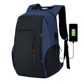 Waterproof Laptop Backpack 17" Travel Rucksack School Bag with USB Charging Port (Color: Blue)