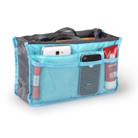 Women Lady Travel Insert Handbag Organiser Makeup Bags Toiletry Purse Liner with Hand Strap (Color: Blue)
