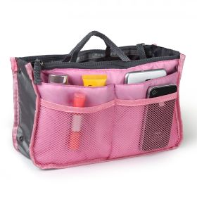 Women Lady Travel Insert Handbag Organiser Makeup Bags Toiletry Purse Liner with Hand Strap (Color: Pink)