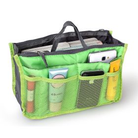 Women Lady Travel Insert Handbag Organiser Makeup Bags Toiletry Purse Liner with Hand Strap (Color: Green)