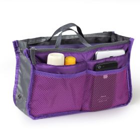 Women Lady Travel Insert Handbag Organiser Makeup Bags Toiletry Purse Liner with Hand Strap (Color: Purple)
