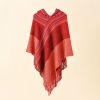 Women's color matching spring autumn winter hooded shawls mid-length student leisure tassel shawl travel