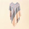 Women's color matching spring autumn winter hooded shawls mid-length student leisure tassel shawl travel