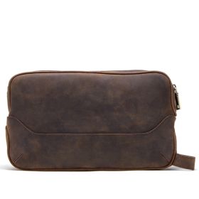 Men's Genuine Leather Vintage First Layer Leather Clutch (Color: Coffee)